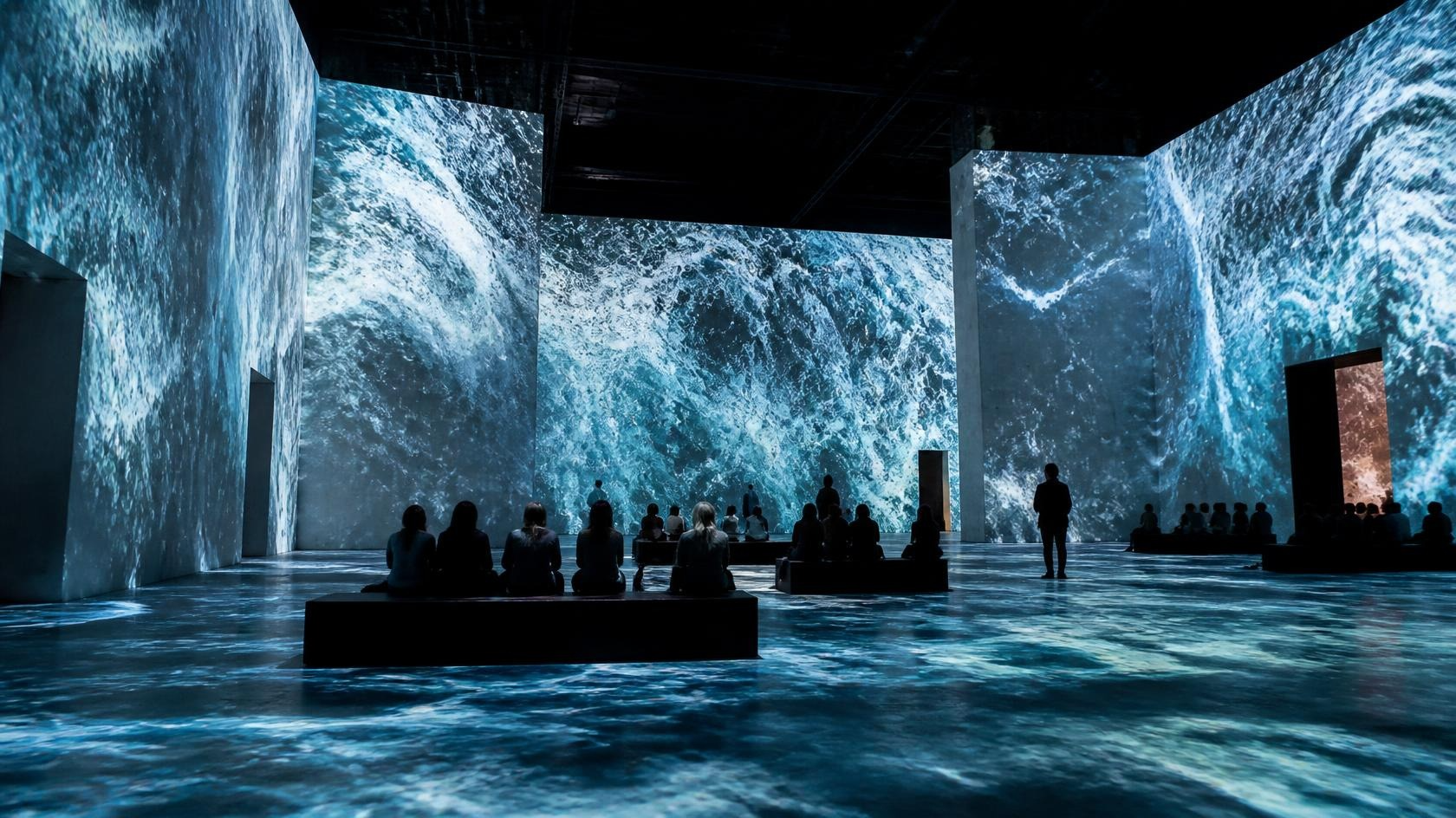 Audience viewing an immersive event projection
