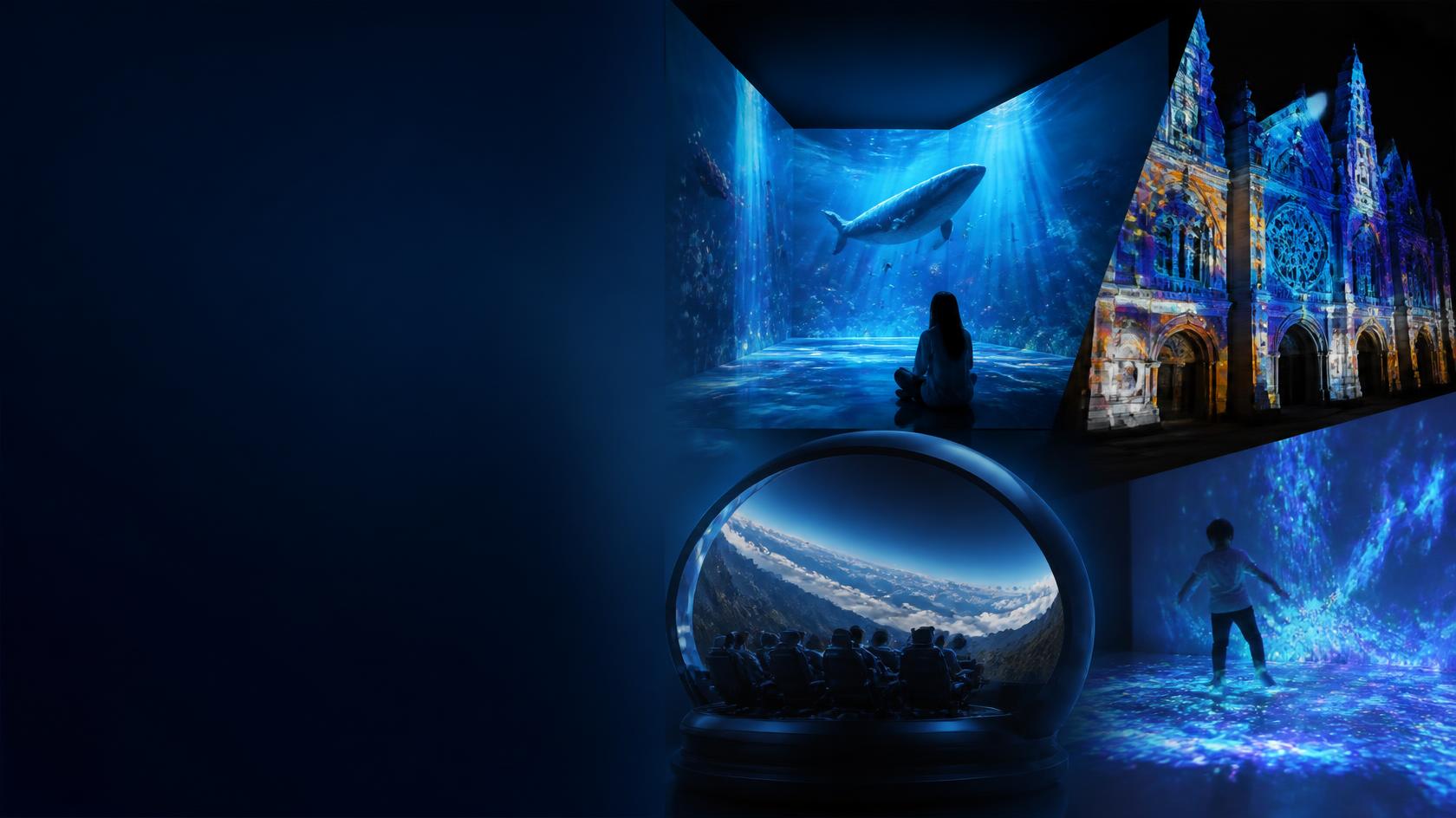 Immersive projection space for Feichuang Visual projection products and systems